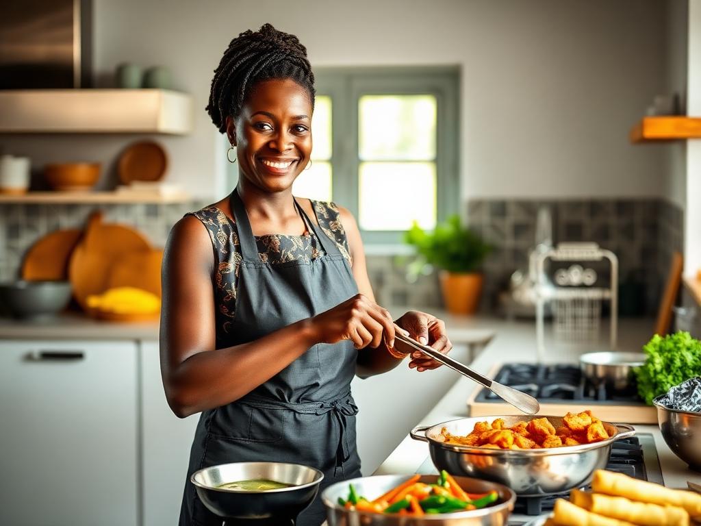Cuisinière préparant un plat ivoirien