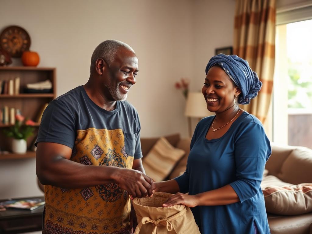 Famille ivoirienne accueillant du personnel de maison