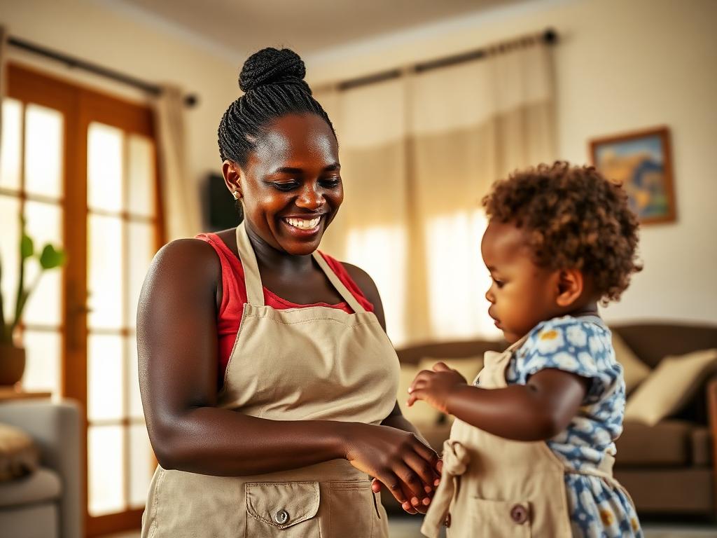 Nounou avec un enfant à Abidjan